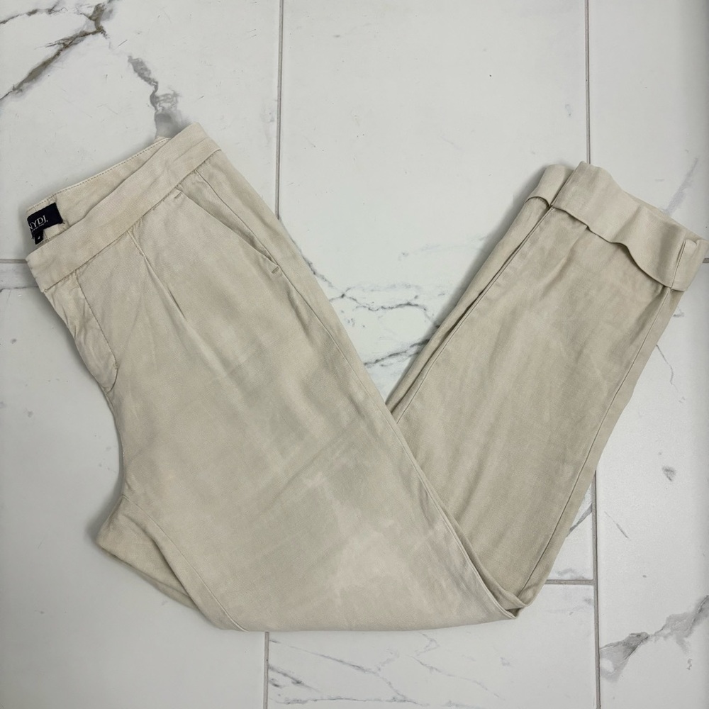 NYDJ Linen Marilyn Straight Pants Womens 4 Tan Beige Flawed